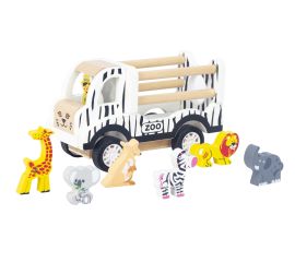 Wooden Pullback Zoo Truck with Animals