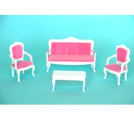 Wooden Louis XV Pink Sofa Set