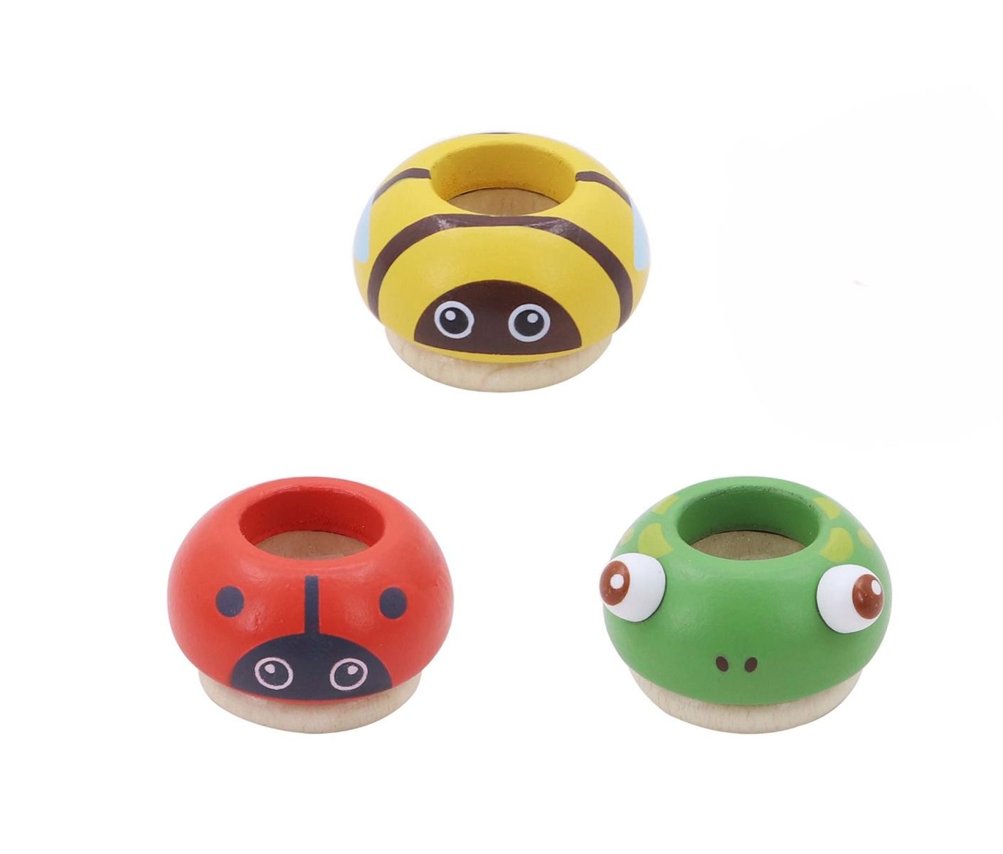 Wooden Prism-Bee, Frog and Ladybug