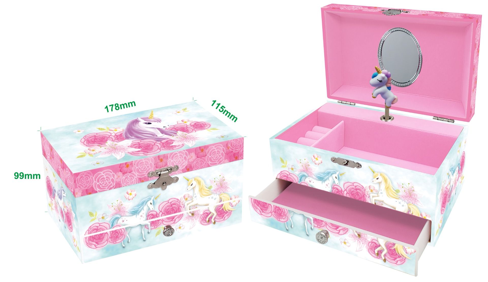 Blue & Pink Musical Jewelry Box-Unicorn