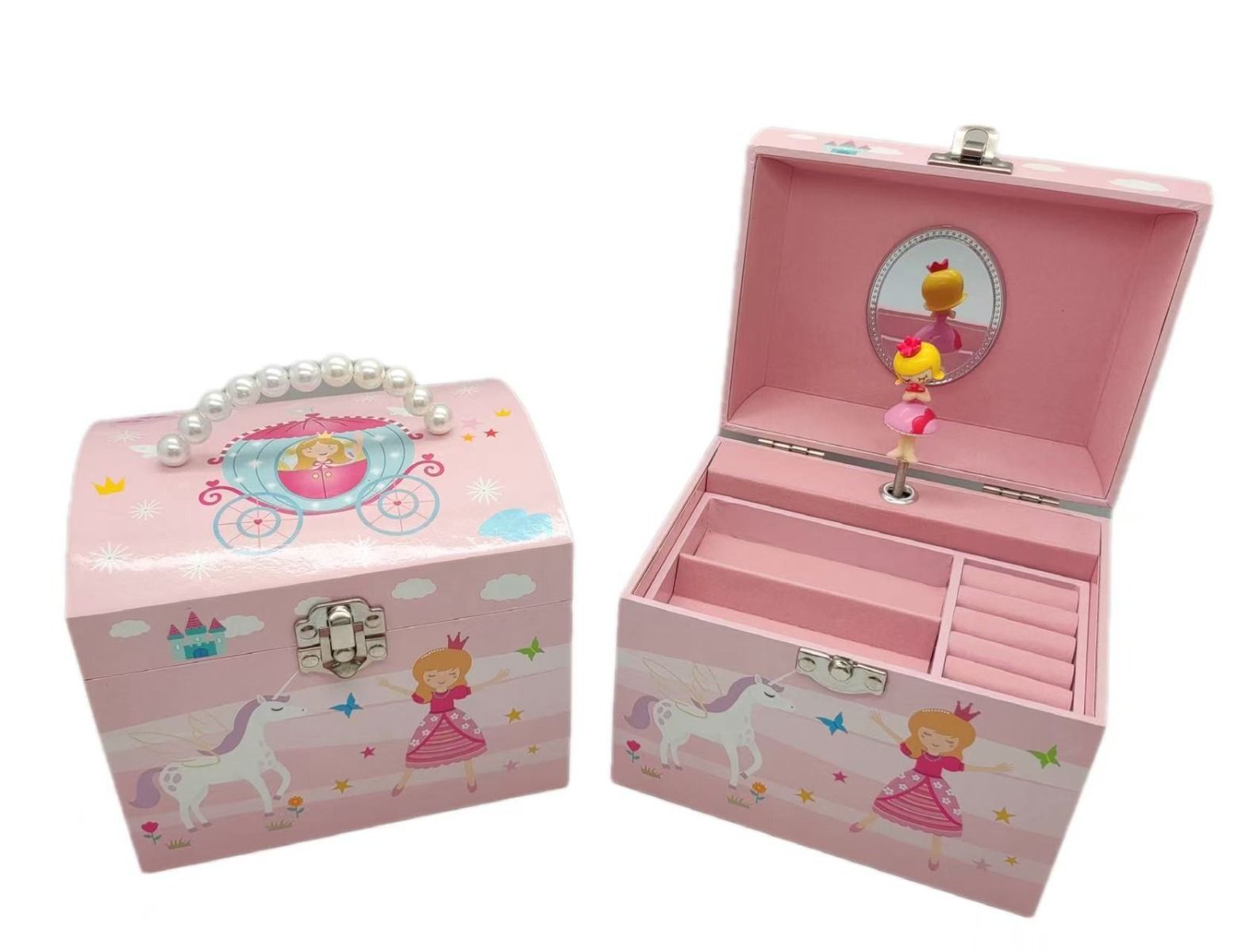 Musical Jewelry Box with Pearl Handle-Princess & Unicorn
