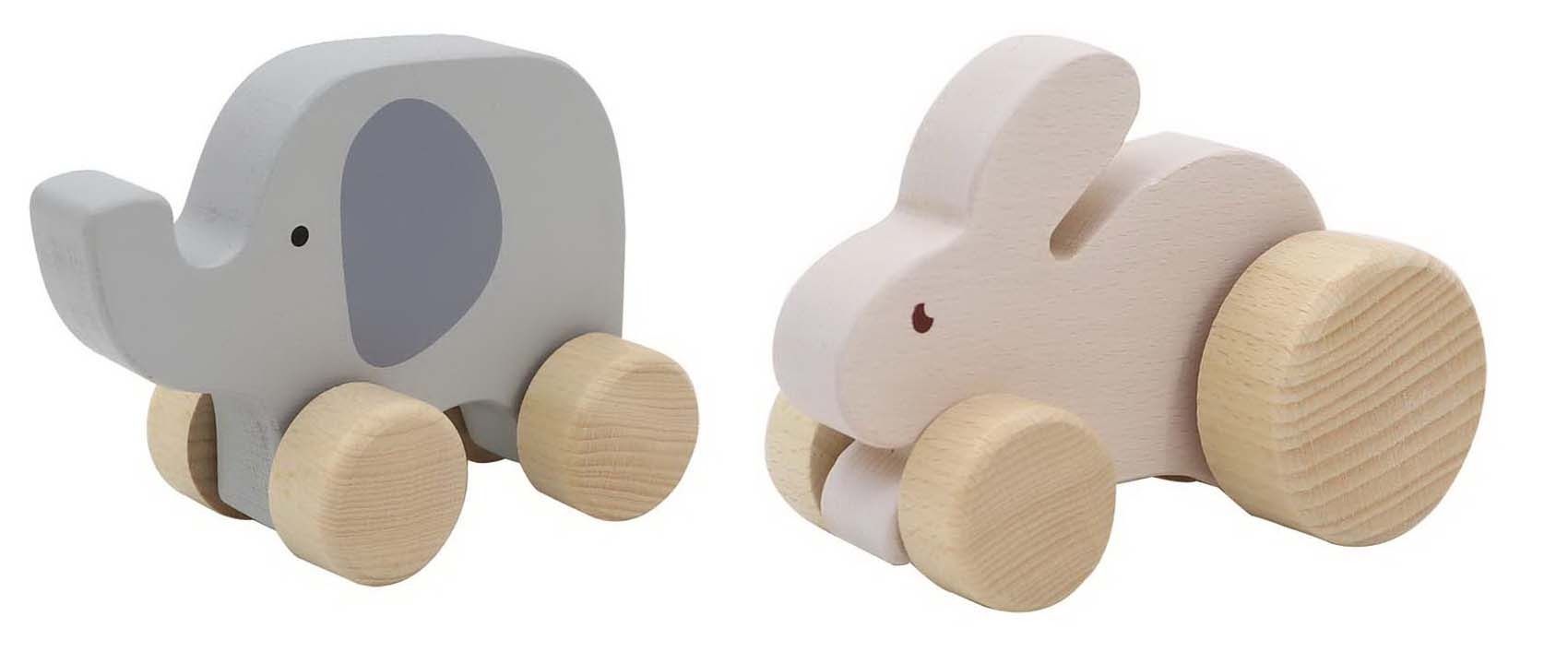 Wooden Wheelie Rabbit & Elephant