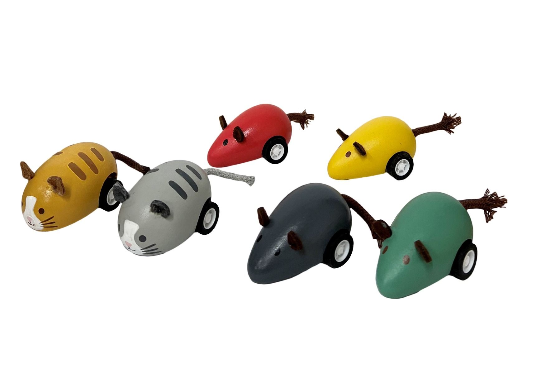 Wooden Pullback Mouse & Cat 