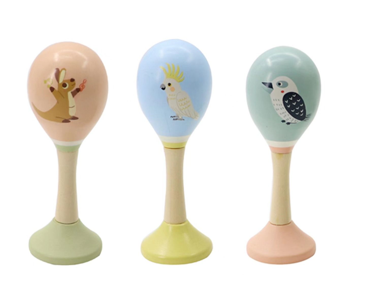 Wooden Maracas-Kangaroo, Cockatoo & Kookaburra