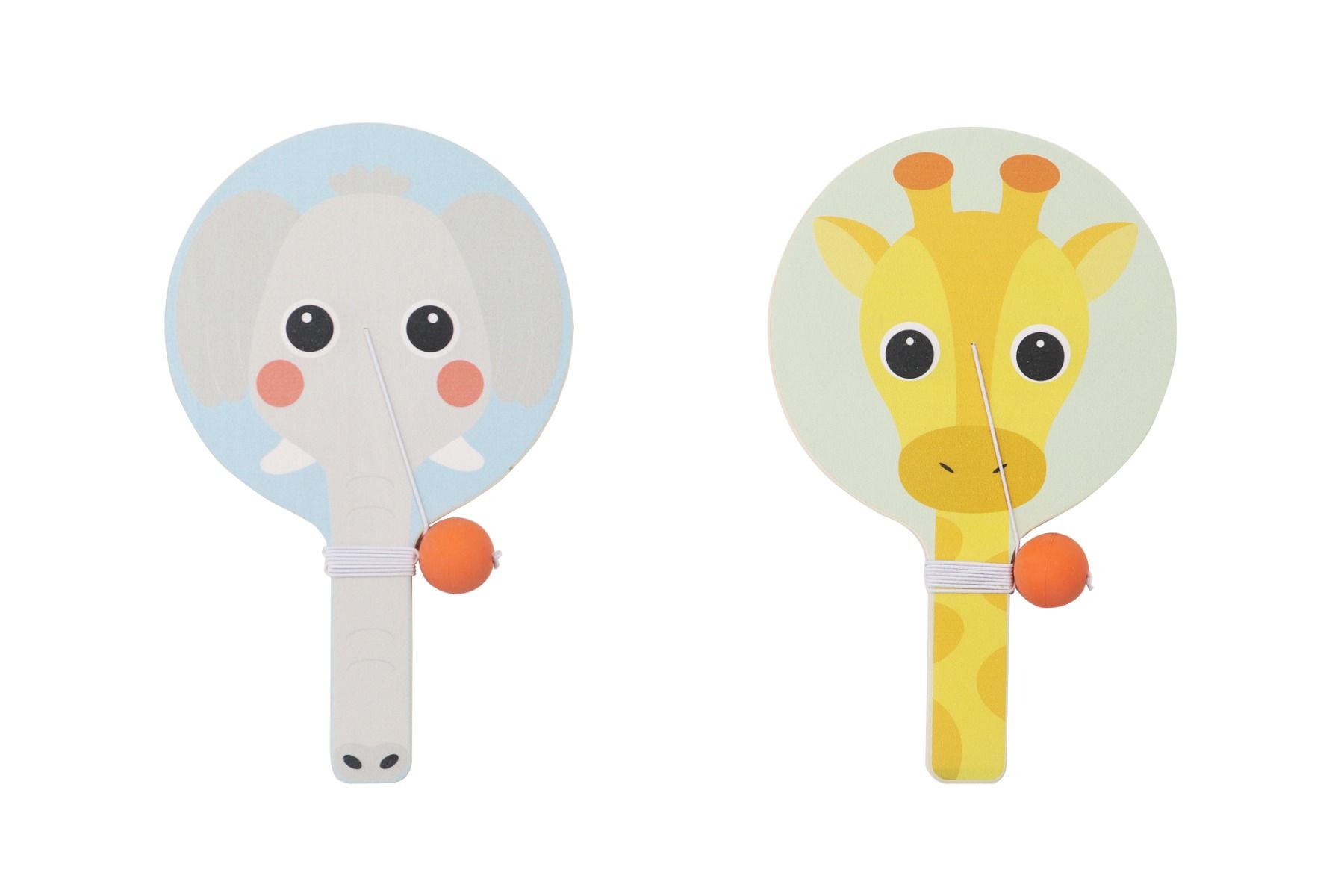 Wooden Elephant & Giraffe Paddle Ball