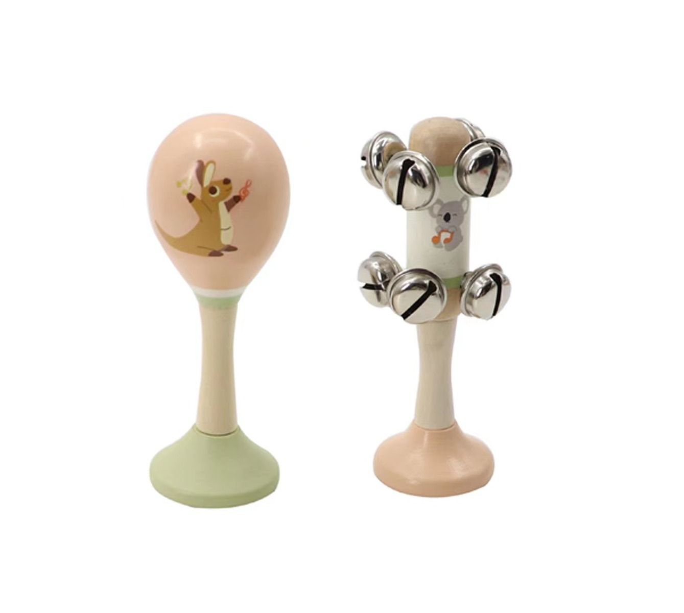 Wooden Kangaroo Maraca & Koala Jingle Stick Musical Set