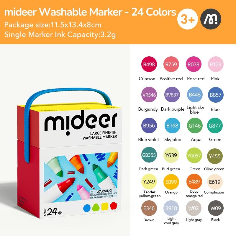 Mideer Large Fine-Tip Washable Marker - 24 Colors
