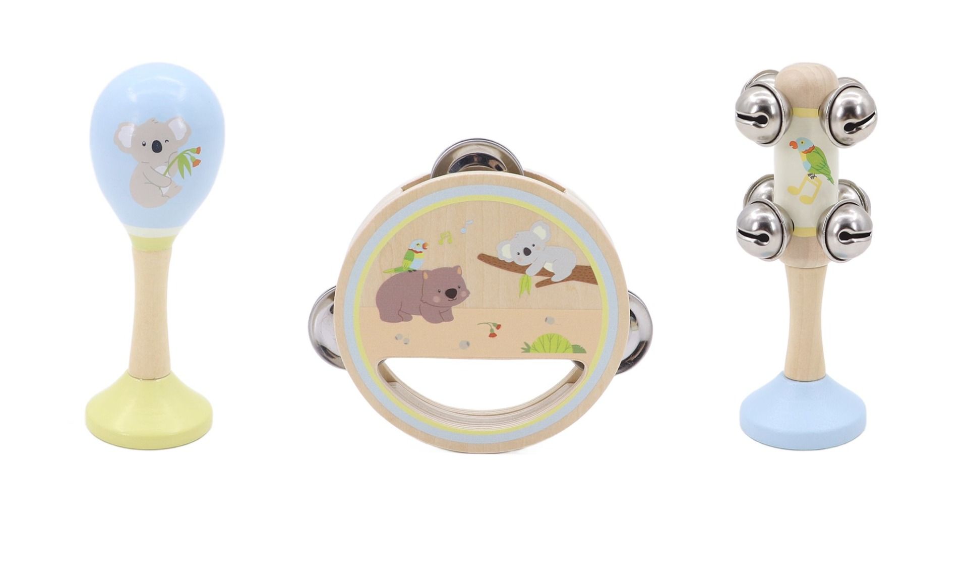 KoKo's Music Adventure Wooden Music 3pcs Set (Koala, rainbow lorikeet & Wombat)