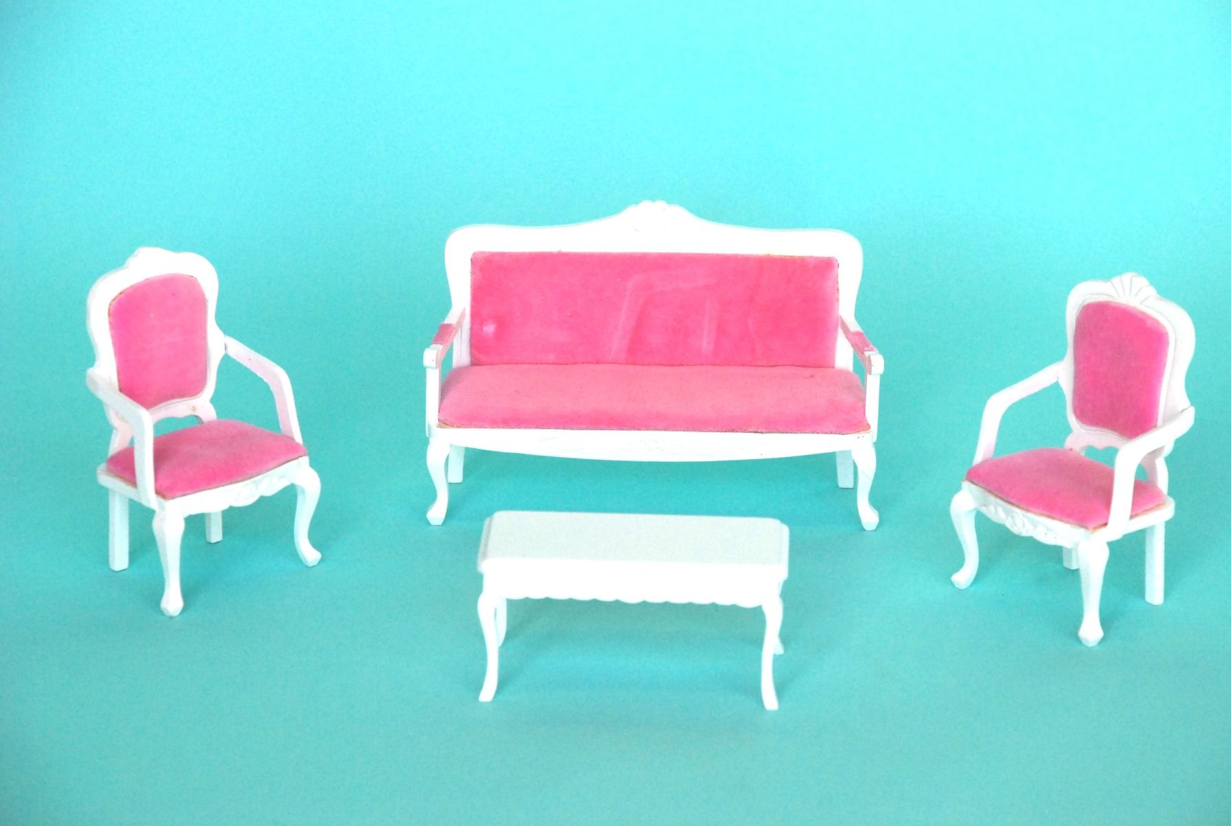 Wooden Louis XV Pink Sofa Set