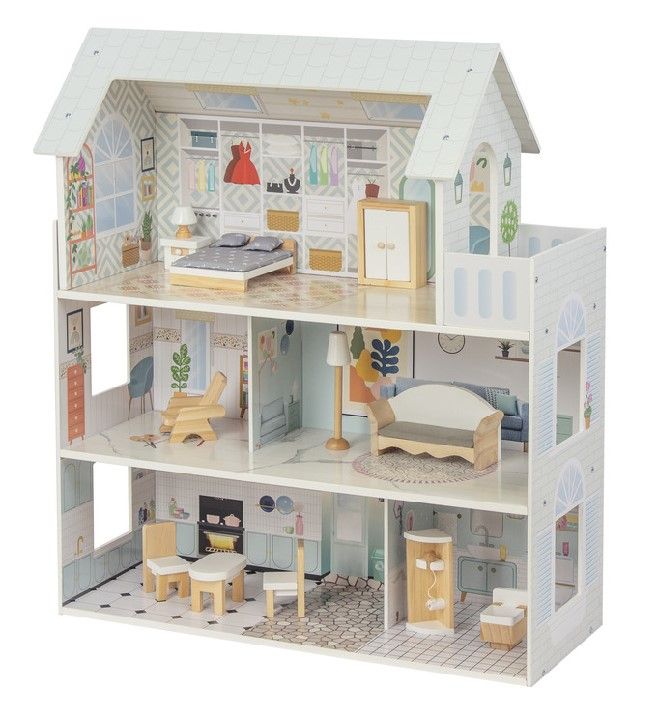 Wooden Doll House with Furniture