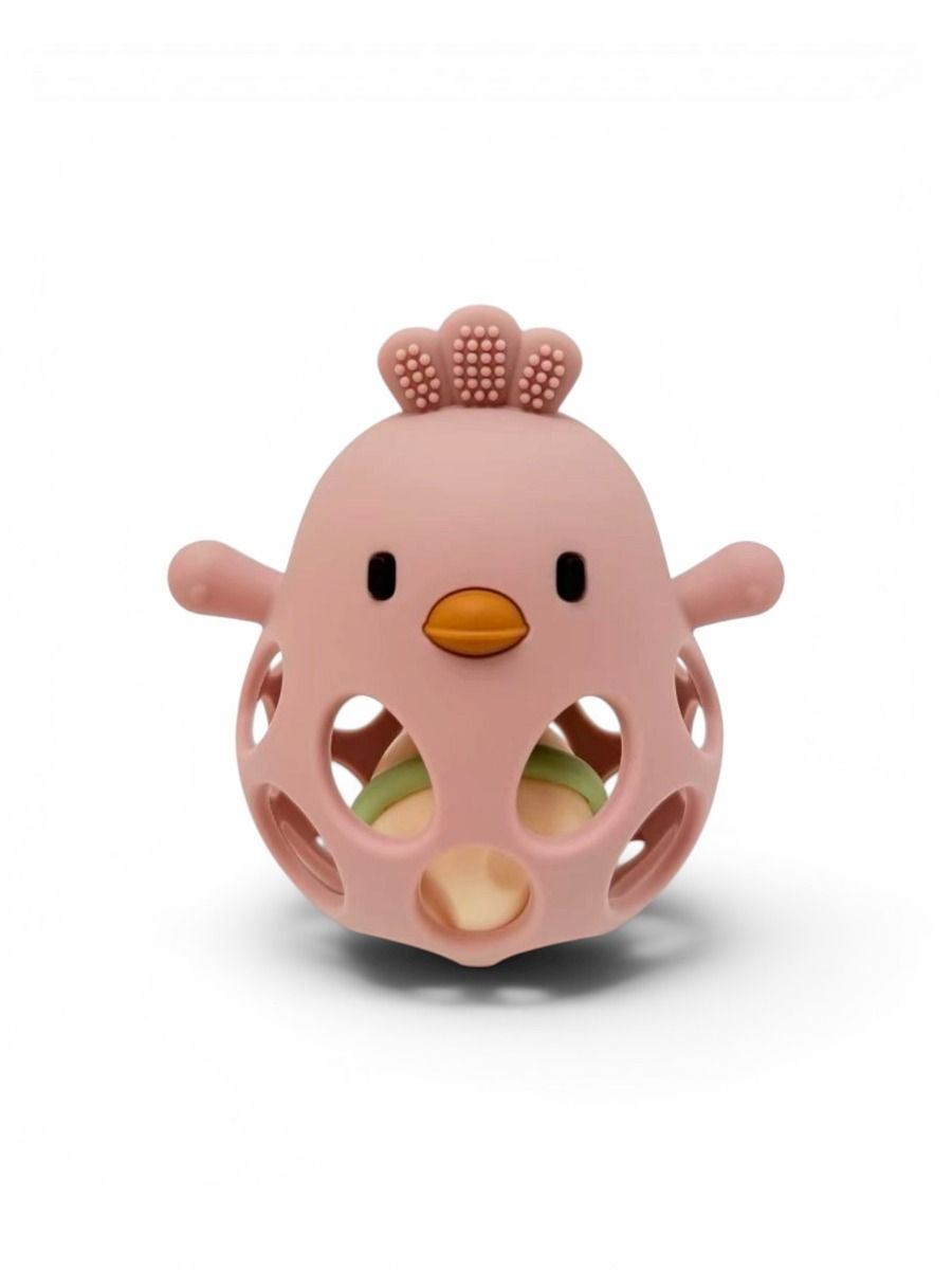 Pink Silicone Chicken Teether with Bell
