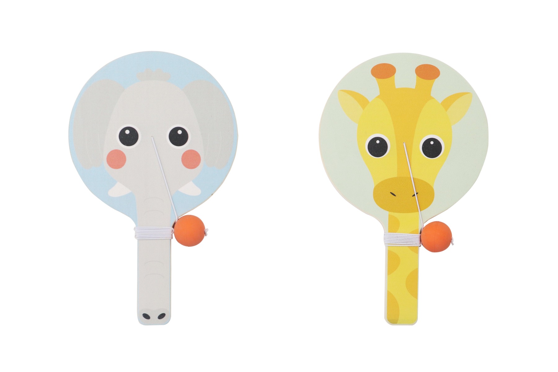 Wooden Elephant & Giraffe Paddle Ball
